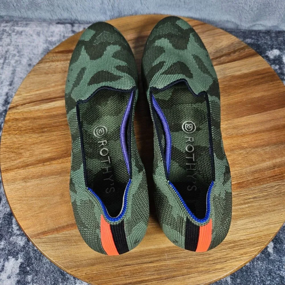 Rothys The Loafer Womens 9 Green Camouflage Slip On Casual Comfort Flats Shoes